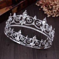 Royal Homme Prom Party Costume Accessoires Diadèmes Baroque homme Plein Rond Métal Couronnes D'or Haute Qualité Couronnes De Reconstitution Historique Pour hommes