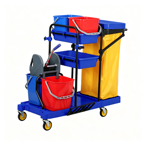 Chariot de nettoyage commercial pour hôtels et hôpitaux, chariot de conciergerie avec seaux amovibles, support à déchets, étagère multi-niveaux, silencieux - Product Image 4