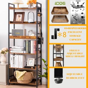 Có thể điều chỉnh 6-Tier mở tủ sách mộc mạc trang trại kệ sách công nghiệp gỗ đen kim loại kệ sách cho nhà văn phòng giữa - Product Image 5