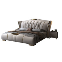 Lit de Luxe en Cuir Véritable Rembourré, Design Postmoderne, Grand Format, Cadre en Chêne, Grand Espace de Rangement, Assemblé, Élégant pour Mariage