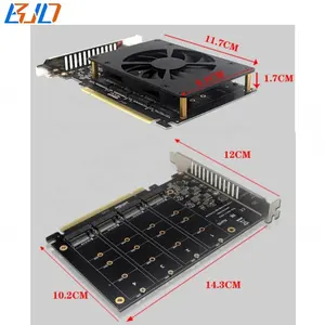 NVMe SSD-Adapter 4 * NGFF M.2 Key-M-Steckplatz an PCI Express PCl-E4. 0 16X PCIe 3.0 X16-Erweiterungs-Riser-Karte 32 Gbit/s mit Lüfter