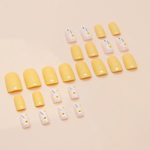 Minimalista 24 piezas desmontable <span class=keywords><strong>amarillo</strong></span> <span class=keywords><strong>diseño</strong></span> Floral <span class=keywords><strong>uñas</strong></span> Simple estilo europeo americano fresco estilo francés para dedos - Product Image 4
