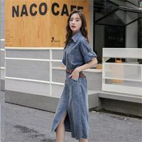 OEM Haute Qualité Dames Polyester Denim A-ligne Robes Midi Bouton D'été Col Tourné Demi Manches Courtes Respirant Personnalisé pour