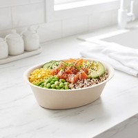 Conteneur alimentaire en bagasse de couleur naturelle, 200 ml, forme elliptique personnalisée, recyclable, sans pollution plastique, bol à salade