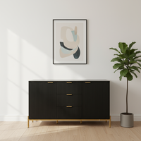Buffet en bois de style européen moderne Cozy Castle avec étagères réglables, portes et tiroirs, personnalisable, pour salle à manger ou cuisine