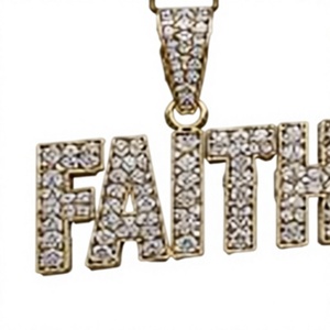 Gold Plated Word Letter Pendant Necklace with Cubic Zirconia <b>Rope</b> <b>Chain</b> Hip Hop Style Party Jewelry Gift - Product Image 5