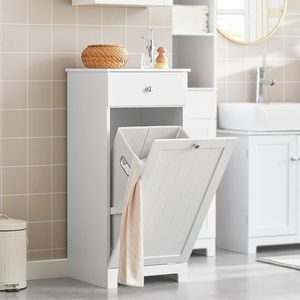 <span class=keywords><strong>Armoire</strong></span> <span class=keywords><strong>de</strong></span> <span class=keywords><strong>salle</strong></span> <span class=keywords><strong>de</strong></span> <span class=keywords><strong>bain</strong></span> et <span class=keywords><strong>de</strong></span> buanderie convertible en bambou blanc <span class=keywords><strong>avec</strong></span> <span class=keywords><strong>panier</strong></span> à <span class=keywords><strong>linge</strong></span> inclinable et tiroir <span class=keywords><strong>de</strong></span> rangement - Product Image 2