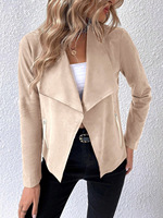2024 mode Chamois fermeture éclair col rabattu court Blazer luxe coupe-vent Trench cuir manteau pour les femmes