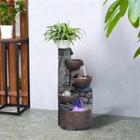 Fuente para exteriores Fuentes de mesa de Rocalla de 4 cuencos con una pequeña maceta de plástico para cultivar la planta usted mismo (riego automático)
