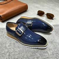 Chaussures habillées légères pour hommes à boucle monacale en cuir verni, semelle épaisse, brillantes et confortables, prêtes à être expédiées, 1 paire MOQ