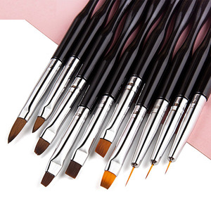 10Pcs Black Plastic Handle Nail Art Brush Kit Synthetic Fiber Hair Multifunctional Fine Liner Painting <b>Set</b> - Product Image 1