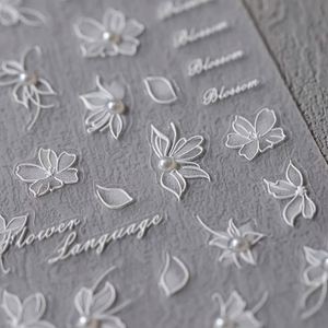 Autocollants pour ongles 5D, fleurs et papillons blancs, autocollants pour ongles scintillants avec perles, autocollants pour ongles blancs scintillants auto-adhésifs - Product Image 2