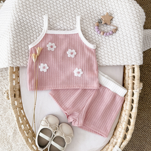 Pantaloncini estivi da ragazza in due pezzi senza maniche con abito da bambina ricamato a fiori Set da abbigliamento per neonato - Product Image 6