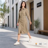 Robe chemise en coton 220 GSM pour femme, décontractée, quotidienne, à col, boutonnée, avec ceinture, coupe droite ajustée, confortable, logo personnalisé, OEM ODM, tailles XS-5XL
