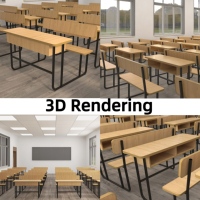 Ensemble Chaise et Table Double Moderne en MDF Prix Usine pour Salle de Classe Lycée avec 2 Tiroirs