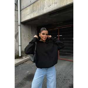 Sudadera con Capucha de Seda Negra para Mujer, con Bolsillo Tipo Canguro, Diseño Personalizable y Cremallera para Invierno - Product Image 3