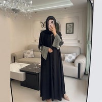 Abaya élégante en polyester respirant pour femmes, robe musulmane modeste brodée de strass de Dubaï, été, printemps, automne, motif floral