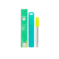 Pailles télescopiques réutilisables pailles métalliques en acier inoxydable ensemble de pailles pliantes avec étui brosse de nettoyage