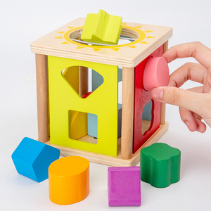 Los más vendidos juguetes de bloques clasificadores de colores y <span class=keywords><strong>forma</strong></span> de <span class=keywords><strong>cubo</strong></span> de madera Montessori para niños aprendizaje preescolar y regalo de bebé a juego - Product Image 2