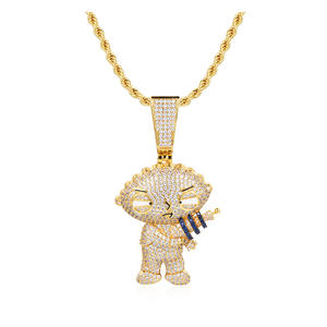 Collana con Ciondolo Cartoon Family Guy Stewie <span class=keywords><strong>Griffin</strong></span>, Placcata in Oro Bianco 18K, Gioiello Hip Hop con Diamanti e Nome Personalizzato - Product Image 3