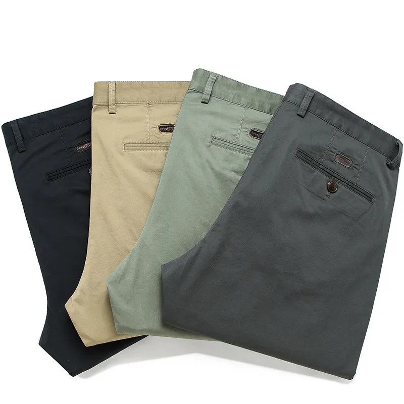 Summer Men's Business Office Trousers Custom Pure Cotton Slim Pants Solid Color Slim Khaki chinos