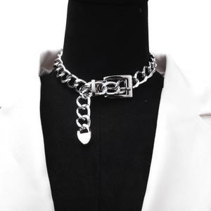 Collier ras du cou minimaliste Hip Hop avec boucle de ceinture et chaîne, en alliage de zinc, forme de cadenas, couleur or blanc, pour soirée et mode - Product Image 1