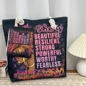 Borsa tote nera lucida alla moda con stampa ragazza, grande capacità, tracolla spessa, per spiaggia e viaggi - Product Image 6