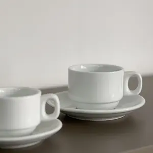 Hotel Restaurant Use White Porcelain 200ml Coffee Tea Cups and Saucers Set