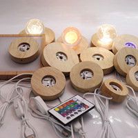 Lampe LED en bois, lampe LED, veilleuse pour lampe de nuit LED 3D, lampe à illusion 3D, base ronde en bois, câble USB, interrupteur, moderne