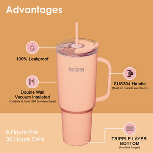 <span class=keywords><strong>TANANA</strong></span> 40oz 304 acier inoxydable sans BPA bureau voyage voiture maison bouteille d'eau tasse à café tasse à thé gobelet avec poignée et paille - Product Image 2