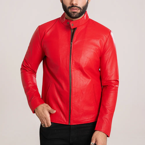 Chaqueta de Cuero Estilo Café Racer para Hombre, Invierno, Cálida, con Cuello Alto, Exterior de Cuero Genuino, Forro de Algodón - Product Image 5