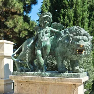 Ukuran hidup patung perunggu singa perunggu luar ruangan penjaga untuk dijual