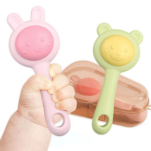 Jouets de dentition et hochets en silicone 2-en-1 Lapin avec étui de rangement – Cadeau pour nouveau-né, développement sensoriel et motricité fine - Product Image 1