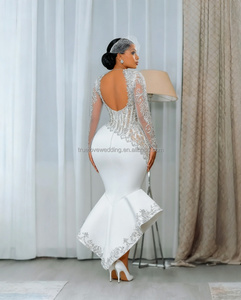 <span class=keywords><strong>Robe</strong></span> <span class=keywords><strong>de</strong></span> mariée personnalisée, nouveau style, <span class=keywords><strong>luxe</strong></span>, <span class=keywords><strong>blanche</strong></span>, à paillettes, longueur genoux, col en V profond, dentelle, manches longues, satin - Product Image 3
