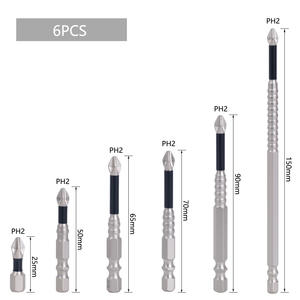 Magnetische Kruiskopschroevendraaierbits Set-Ph2 Gelegeerd Staal 1/4 Inch Zeskantschacht, Antislip Extra Lang 25-150Mm - Product Image 1