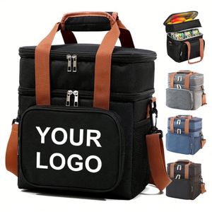 Custom Logo Double Layer Insulated Cooler Bag 300D Oxford Thermal Insulation Bag with Shoulder Strap for Picnic & Office Lunch - Product Image 1