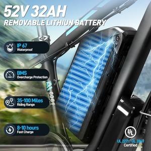 Vélo <span class=keywords><strong>pour</strong></span> adultes, batterie 32AH, autonomie de 100 miles, puissance maximale de 5000W, 52V, double moteur, vélo électrique 40-47 MPH, 24 pouces - Product Image 2