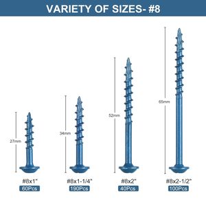Satantech 390 cái ốc vít các loại lỗ bỏ túi <span class=keywords><strong>4</strong></span> kích cỡ #8x1 <span class=keywords><strong>1</strong></span>-<span class=keywords><strong>1</strong></span>/<span class=keywords><strong>4</strong></span> \ "2 \" 2-<span class=keywords><strong>1</strong></span>/2 \ "ốc vít gỗ thô phủ màu xanh vuông - Product Image 3