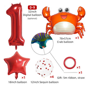 Nuevo <span class=keywords><strong>globo</strong></span> de película de aluminio semanal con número de cangrejos de dibujos animados para decoración de fondo de fiesta de cumpleaños - Product Image 2