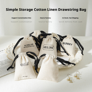Custom Logo jewellery Necklace Earrings <b>Rings</b> organizer <b>storage</b> Packaging 8*10CM Pull rope cotton pouch Bag - Product Image 2