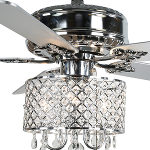 <span class=keywords><strong>Ventilateur</strong></span> de plafond décoratif avec lampe en cristal argenté fantaisie, 52 pouces, 5 pales, moteur <span class=keywords><strong>LED</strong></span> DC/AC, 3 vitesses, télécommande - Product Image 4