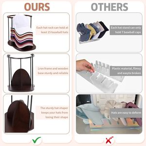 Cross-border wooden baseball cap storage box, metal hat organizer display <b>rack</b>, baseball cap storage <b>shelf</b> - Product Image 3