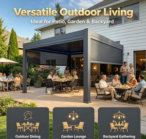 Pérgola Moderna con Techo <span class=keywords><strong>de</strong></span> Láminas, Gazebo <span class=keywords><strong>de</strong></span> Aluminio con Luces LED, Pantallas Retráctiles, Vidrio Templado Impermeable, Pabellón Personalizable - Product Image 6