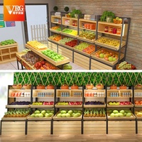 Boxue Fashion Supermarkt Schap Fruit Groente Display Stand Staal Hout Combinatie Multifunctioneel Aanpasbaar BPA Vrij Lichtgewicht