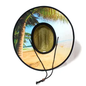 Wholesale Summer Lifeguard Straw Hat Under Brim Custom Printing America Sombrero Beach Hat Surf Lifeguard With Logo Straw Hat