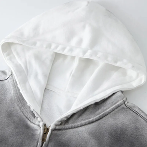 Sweat à capuche chaud et doux en coton doublement ombré fabriqué en usine, couleur mélangée blanche grisâtre élégante - Product Image 2