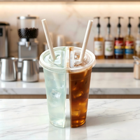Gobelets Boba en plastique PP 2-en-1 personnalisables avec logo, pour thé aux perles, thé au lait et desserts