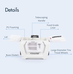 Icemaster tùy chỉnh 54L lớn cắm trại màu xanh răng mát Máy xay sinh tố đa chức năng Cán du lịch bãi biển Băng hộp mát với bánh xe - Product Image 5