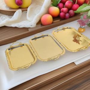 Plateau rectangulaire en dentelle <span class=keywords><strong>creuse</strong></span> dorée et argentée, plateau à fruits, hôtel, maison, KTV, pâtisserie, plateau à fruits secs, plateau à en-cas - Product Image 5