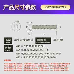 Hex <b>Socket</b> Semi Circular Head Cap <b>Screws</b> M3 M4 M5 M6 M8 M10 Grade 10.9 Carbon Steel Metric ISO 7380 Construction Use - Product Image 2